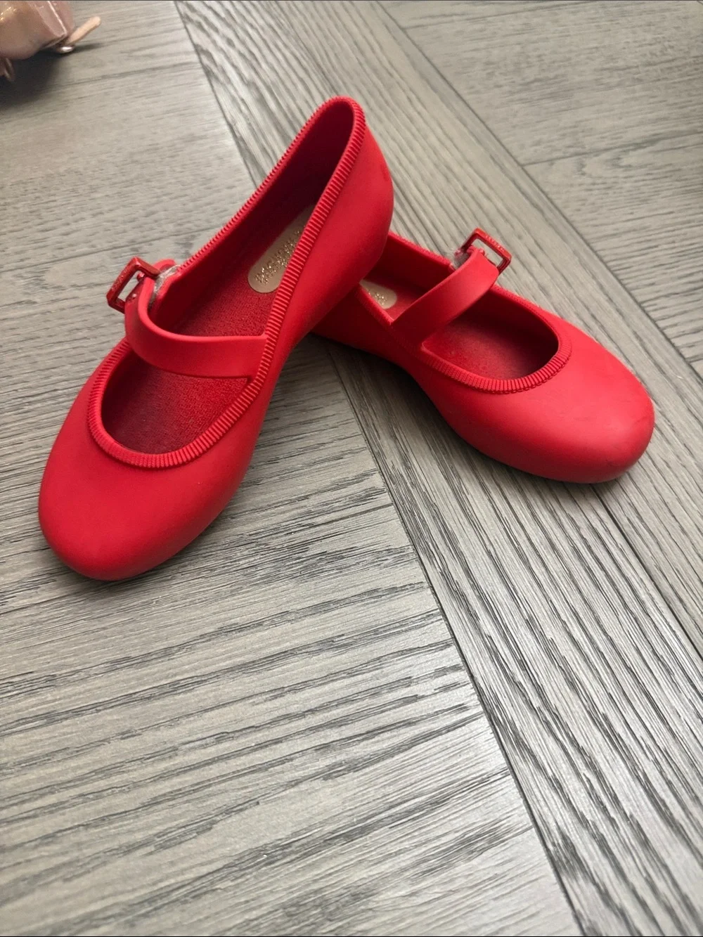 Mini Melissa Red Mary Jane Ballet Flats with Buckle Strap
